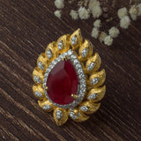 Gold Plated Red Womens Zircon Adjustable Ring