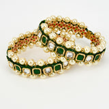 Saadgi Gold Plated Green Kundan, Polki Womens Pair of Bangles