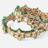 Gold Plated Red Colored Kundan, Polki Womens Pair of Bangles
