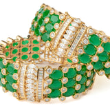 Gold Plated Green Womens Kundan, Polki Pair of Bangles