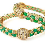 Gold Plated Green Womens Synthetic Stone Pair of Bangles