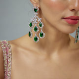 Zia Silver Plated Green Zircon Womens Pair of Danglers Earrings (Freesize)