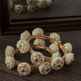 Gold Plated Green Colored Beads Womens Pair of Bangles