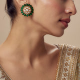 Florence Gold Plated Green Womens Kundan, Polki Pair of Stud Earrings (Freesize)