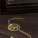 Gold Plated Red Colored Kundan, Polki Womens Bracelet