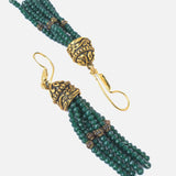 Gold Plated Green Womens Beaded Tassel Pair of Earrings