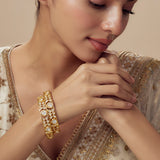 Gold Plated Womens Kundan, Polki Pair of Bangles