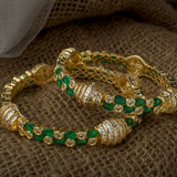 Gold Plated Green Womens Synthetic Stone Pair of Bangles