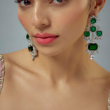 Zia Silver Plated Green Zircon Womens Pair of Danglers Earrings (Freesize)