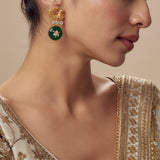 Burgundy Gold Plated Green Womens Kundan, Polki Pair of Dangler Earrings (Freesize)