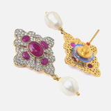 Gold Plated Pink Womens Pair of Drop Earrings