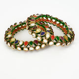 Saadgi Gold Plated Multicolored Kundan Womens Pair of Bangle