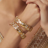 Saadgi Gold Plated White Womens Kundan, Polki Pair of Bangles