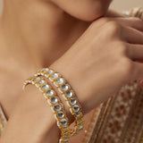 Saadgi Gold Plated White Womens Kundan, Polki Pair of Bangles