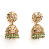 Isvaraah 2.0 Gold Plated Green Womens Pair of Jhumka Earrings