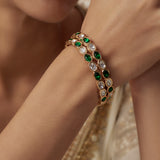 Saadgi Gold Plated Green Womens Kundan, Polki Pair of Bangles