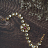 Gold Plated Red Womens Kundan & Polki Bracelet