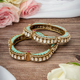 Florence Gold Plated Green Womens Kundan, Polki Pair of Bangles