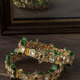 Gold Plated Red Colored Kundan, Polki Womens Pair of Bangles