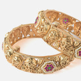Gold Plated Pink Colored Temple Womens Pair of Bangles