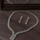 Silver Plated Yellow Womens Short Necklace Set with Pair of Earrings