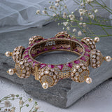 Gold Plated Pink Womens Kundan, Polki Kada