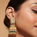 Aatman Gold Plated Green Womens Kundan, Polki Pair of Earrings