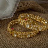 Gold Plated Womens Kundan, Polki Pair of Bangles