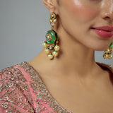 Saadgi Gold Plated Green Kundan, Polki Womens Pair of Drop Earrings (Freesize)