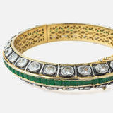 Gold Plated Green Colored Synthetic Stone Womens Kada
