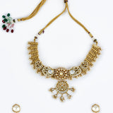 Saadgi Gold Plated Womens Kundan, Polki Short Necklace Set with Pair of Earrings (Freesize)