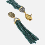 Gold Plated Green Womens Beaded Tassel Pair of Earrings
