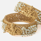 Gold Plated White Colored Temple Womens Pair of Bangles