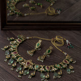 Gold Plated Multicolored Womens Short Necklace Set with Pair of Earrings