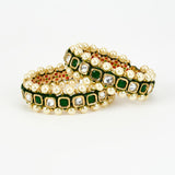 Saadgi Gold Plated Green Kundan, Polki Womens Pair of Bangles