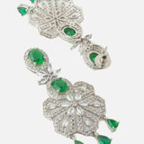 Silver Plated Green Womens Choker Necklace Set with Pair of Earrings