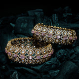 Florence Gold Plated Pink Womens Kundan, Polki Pair of Bangles