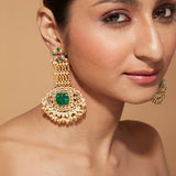 Aatman Gold Plated Green Womens Kundan, Polki Pair of Earrings