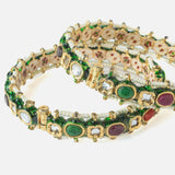 Gold Plated Multi Colored Kundan, Polki Womens Pair of Bangles