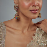 Morpankh Gold Plated Multicolored Kundan, Polki Womens Pair of Jhumkas Earrings (Freesize)