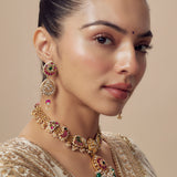Morpankh Gold Plated Multicolored Womens Kundan, Polki Short Necklace Set with Pair of Earrings (Freesize)