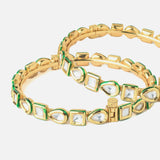 Gold Plated Kundan, Polki Womens Pair of Bangles