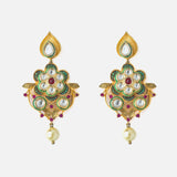 Gold Plated Green Womens Pair of Dangle Earrings