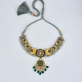 Morpankh Gold Plated Green Womens Kundan, Polki Short Necklace Set with Pair of Earrings (Freesize)