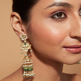 Aatman Gold Plated Green Womens Kundan, Polki Pair of Earrings