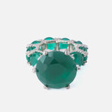 Silver Plated Green Womens Diamond Ring