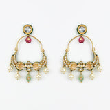 Saadgi Gold Plated Multicolored Kundan, Polki Womens Pair of Danglers Earrings (Freesize)