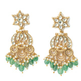Gold Plated Green Womens Kundan, Polki Pair of Earrings