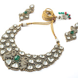 Florence Gold Plated White Womens Kundan, Polki Short Necklace Set with Pair of Earrings (Freesize)