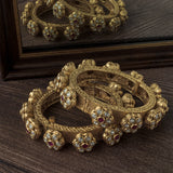 Gold Plated Red Colored Temple Womens Pair of Bangles